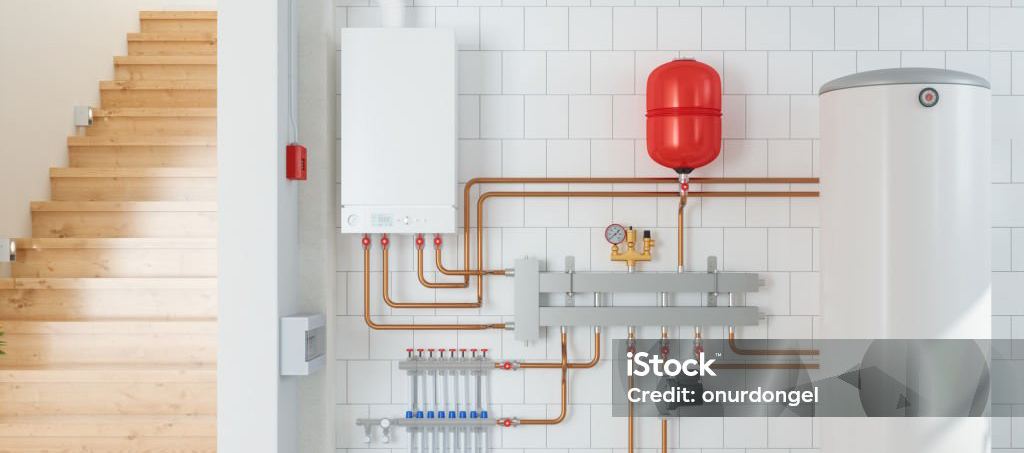 Home Interior With Boiler System In Basement